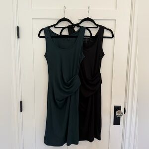 Theory Cinched Tank Midi Dress Bundle, Dark Teal & Black, Size Medium